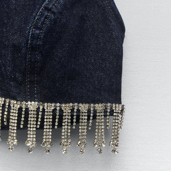 BNWT ZARA JEWEL DENIM TOP DARK INDIGO CROP TOP - REF. 7227/240 SMALL - Picture 8 of 8